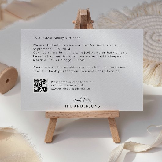 We Elopement aankondiging met QR code