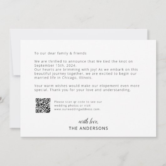 We Elopement aankondiging met QR code (Achterkant)