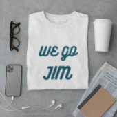 We gaan Jim, gym grappig met blauwe tekst T-shirt