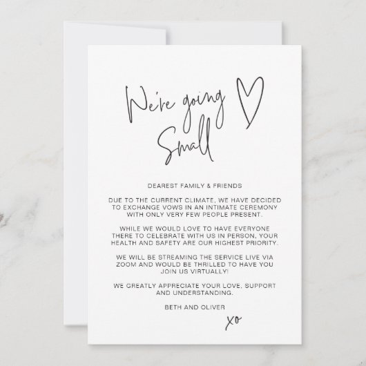 We gaan klein - Uitgeklede scriptlettertype  Aankondiging (Voorkant)