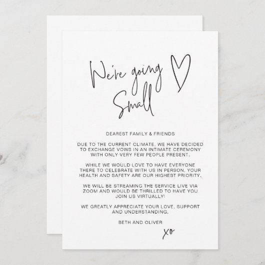 We gaan klein - Uitgeklede scriptlettertype Aankondiging (Voorkant / Achterkant)