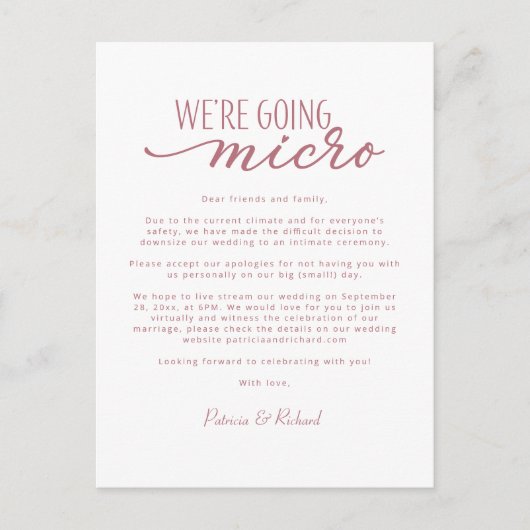 We gaan micro downsizen Huwelijksaankondiging Briefkaart (Voorkant)