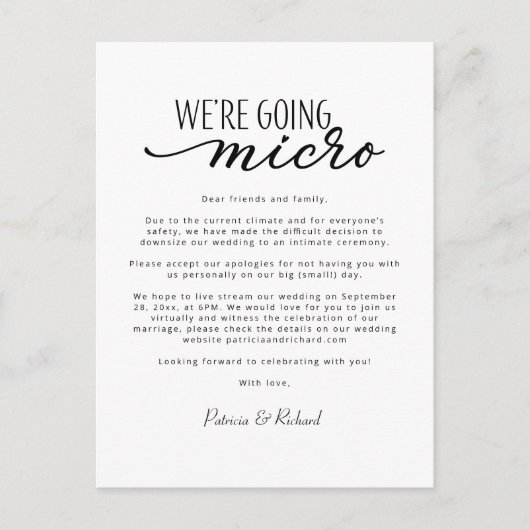 We gaan micro downsizen Huwelijksaankondiging Briefkaart (Voorkant)
