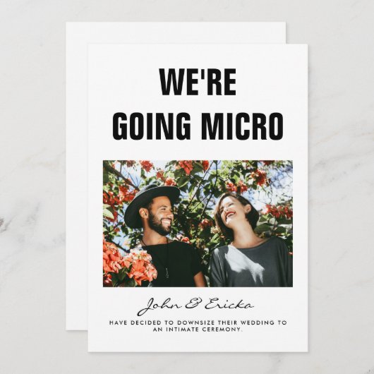We gaan Micro Gedownsize Foto Bruiloft Aankondiging (Voorkant / Achterkant)