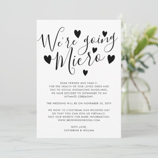 We gaan Micro Small Wedding Downsizing Hearts Aankondiging (Staand voorkant)