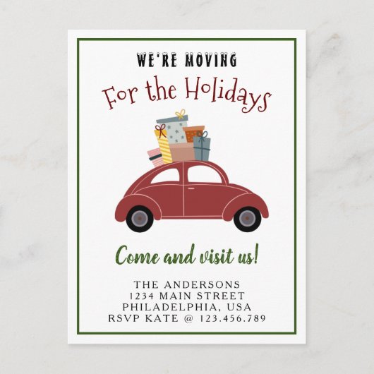 We gaan naar de Feestdagen met kerstcadeautjes Aankondigingskaart (Voorkant)