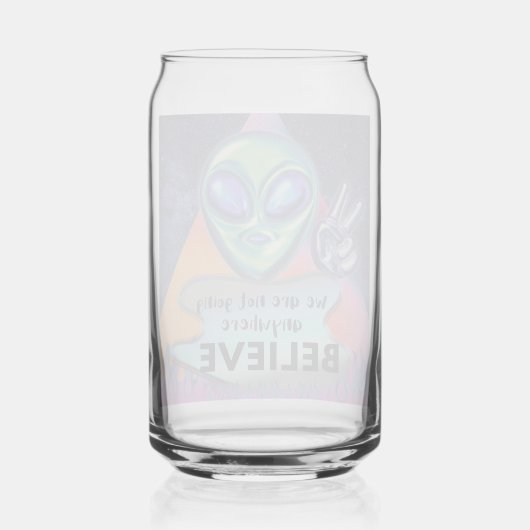 We gaan nergens geloven blikvorm glas (Voorkant)