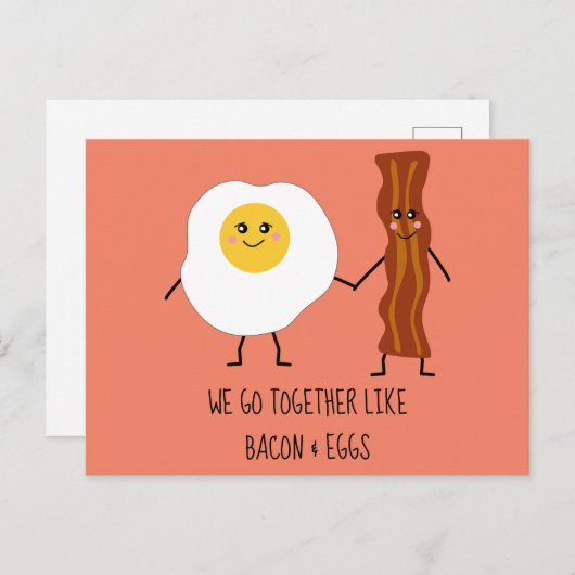 We gaan samen als Bacon en Eggs Cute Kawaii Briefkaart (Voorkant / Achterkant)