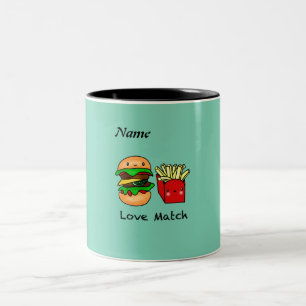We gaan samen als burger en frieten gepersonalisee tweekleurige koffiemok
