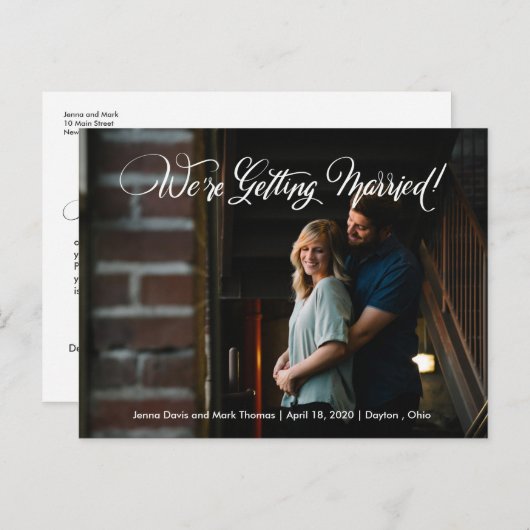 We gaan trouwen, behalve de datum fotokaart aankondigingskaart (Voorkant / Achterkant)