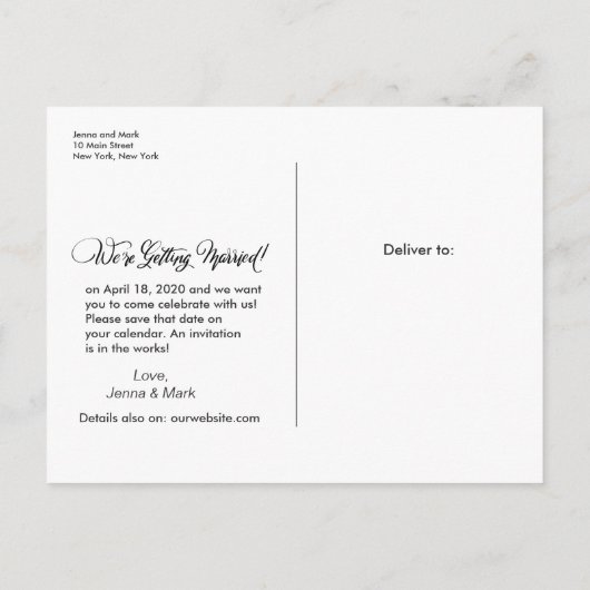 We gaan trouwen, behalve de datum fotokaart aankondigingskaart (Achterkant)