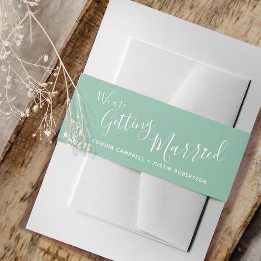 We gaan trouwen met een gedempte groene witte brui uitnodigingen wikkel