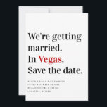 We gaan trouwen met Vegas Wedding Save the Date<br><div class="desc">Moderne typografie Vegas vibes Deze eenvoudige uitnodiging op te slaan de datum laat uw gasten weten wat te verwachten: Bruiloft, Feesten, Vegas. Wie zou er niet willen zijn?! Het basiskleurenpalet van zwart, wit en rood is een eerbetoon aan een pak speelkaarten. We houden van deze uitnodigingslay-out voor elke moderne gelegenheid:...</div>
