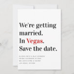 We gaan trouwen met Vegas Wedding Save the Date<br><div class="desc">Moderne typografie Vegas vibes Deze eenvoudige uitnodiging op te slaan de datum laat uw gasten weten wat te verwachten: Bruiloft, Feesten, Vegas. Wie zou er niet willen zijn?! Het basiskleurenpalet van zwart, wit en rood is een eerbetoon aan een pak speelkaarten. We houden van deze uitnodigingslay-out voor elke moderne gelegenheid:...</div>