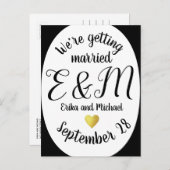 We gaan trouwen. Moderne verticale bruiloft Aankondigingskaart (Voorkant / Achterkant)