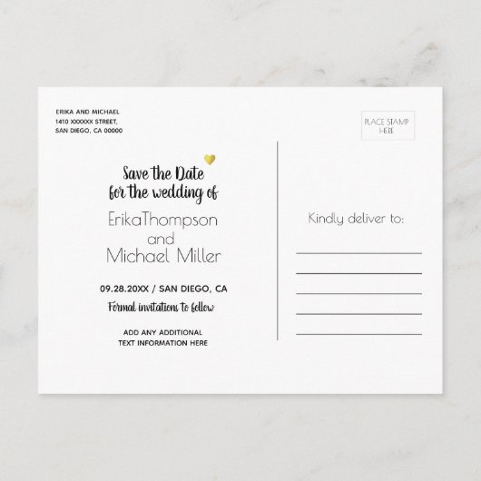 We gaan trouwen. Moderne verticale bruiloft Aankondigingskaart (Achterkant)