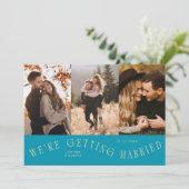 We Gaan Trouwen Multi Foto Aqua Blauw Save The Date (Staand voorkant)
