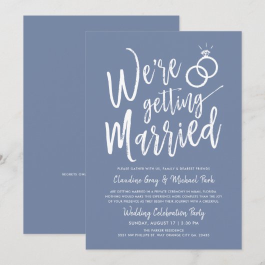 We Gaan Trouwen Pigeon Post-Huwelijk Blauw Kaart (Voorkant / Achterkant)