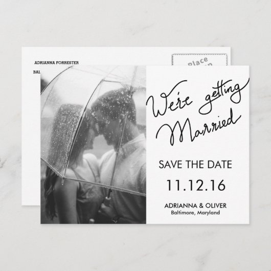 We gaan trouwen script Save the Date foto Aankondigingskaart (Voorkant / Achterkant)