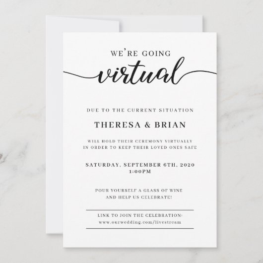 We gaan virtuele quarantaine bruiloft uitnodigen kaart (Voorkant)