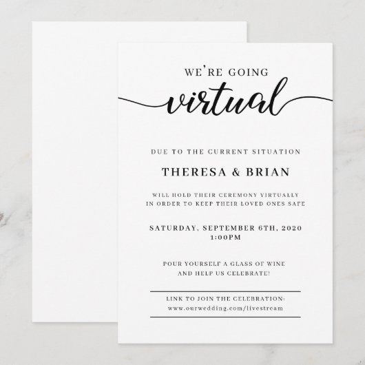 We gaan virtuele quarantaine bruiloft uitnodigen kaart (Voorkant / Achterkant)