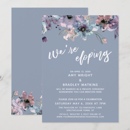 We Gaan Vluchten Script Dusty Blue Waterverf Bloem Kaart (Voorkant / Achterkant)