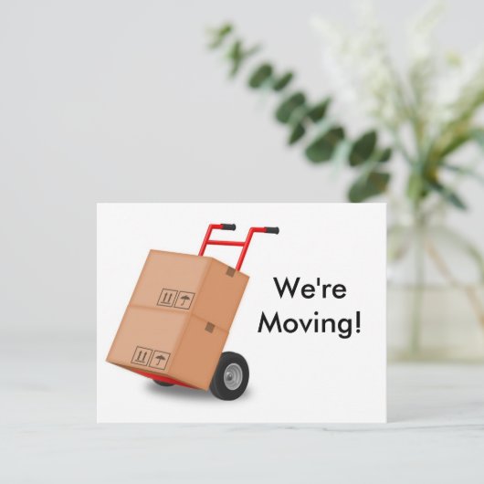 "We gaan vooruit" Briefkaart nieuwe adresaankondig (Staand voorkant)