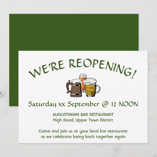 WE GAAN WEER OPEN! Bar Restaurant GROEN Kaart (Voorkant / Achterkant)
