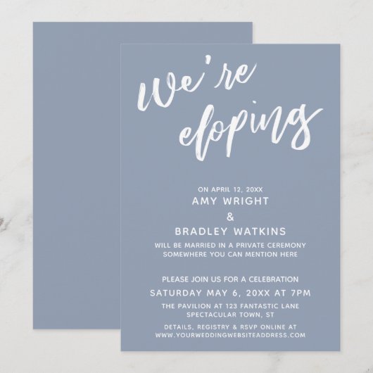 We Gaan Weg Simple Stof Blauw Handgeschreven Lette Kaart (Voorkant / Achterkant)