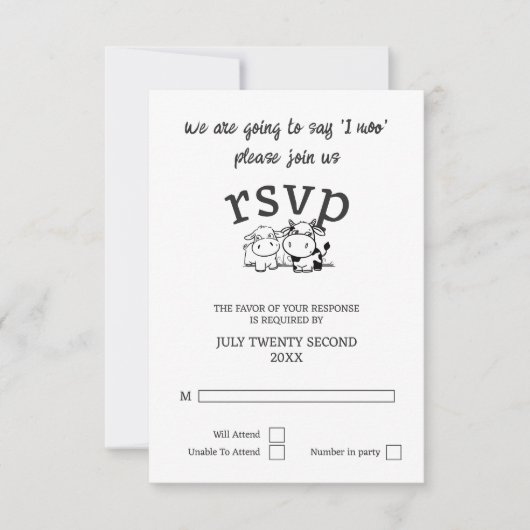 We gaan zeggen ik moo RSVP bruiloft (Voorkant)