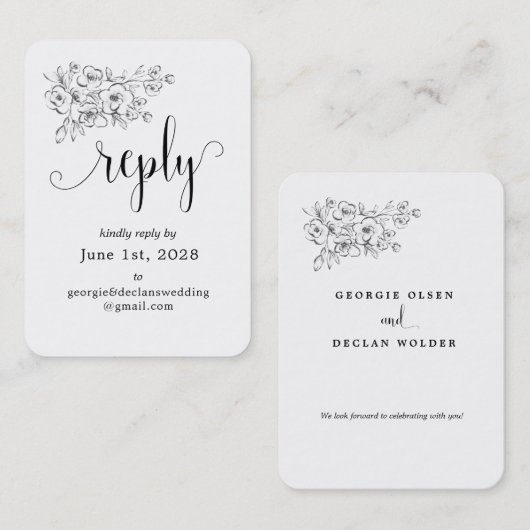 We gebruiken een online RSVP-kaart voor calligrafi Visitekaartje (Voorkant / Achterkant)