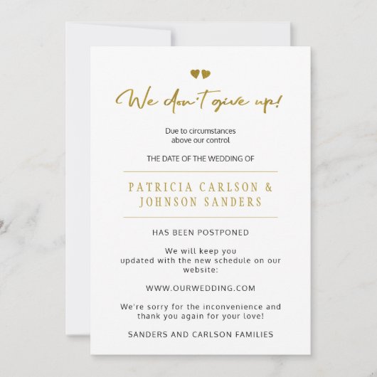 We geven de uitgestelde huwelijksaankondiging niet kaart (Voorkant)