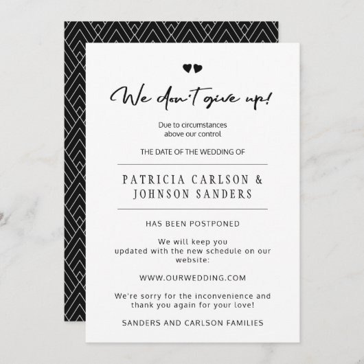 We geven niet op uitgestelde huwelijksaankondiging kaart (Voorkant / Achterkant)