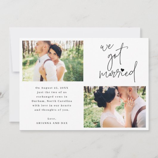 We Got Married 2-Foto Script Hart Trouwdag Aankondiging (Voorkant)