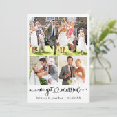 We Got Married 3 Photo Calligraphy Heart Wedding Aankondiging (Staand voorkant)