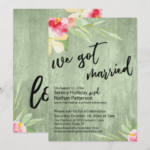 We Got Married Aquarel Bloemen & Groen Hout Kaart