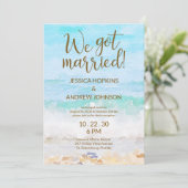 We Got Married Beach Watercolor Bruiloft Kaart (Staand voorkant)