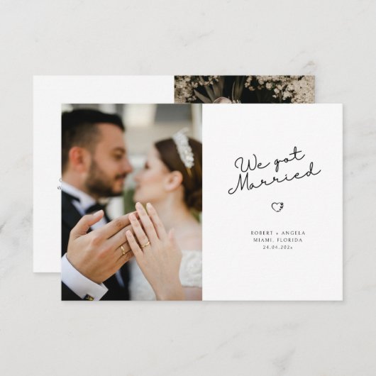 we got married black script wedding announcement aankondiging (Voorkant / Achterkant)