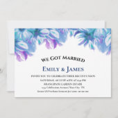 We Got Married Blauw Bloemstuk Bruiloftsreceptie Kaart (Voorkant)