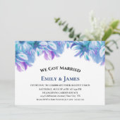 We Got Married Blauw Bloemstuk Bruiloftsreceptie Kaart (Staand voorkant)
