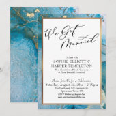 We Got Married Blauw en Goud Inkt Ontvangst Only Kaart (Voorkant / Achterkant)