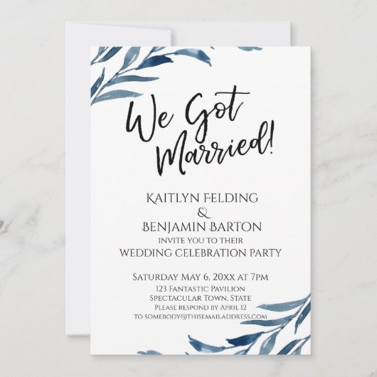 "We Got Married!" Blauwe Bladeren alleen voor rece Kaart (Voorkant)