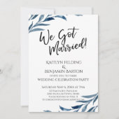 "We Got Married!" Blauwe Bladeren Ontvangst-Only Kaart (Voorkant)