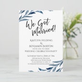 "We Got Married!" Blauwe Bladeren Ontvangst-Only Kaart (Staand voorkant)