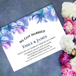 We Got Married Blauwe Bloemige Trouwreceptie Kaart