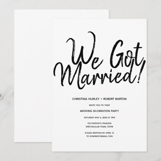 "We Got Married!" Bruiloftsreceptie in informele s Kaart (Voorkant / Achterkant)