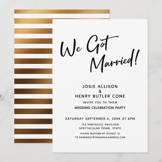 We Got Married Calligraphy Bruiloftsreceptie Kaart (Voorkant / Achterkant)