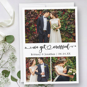 We Got Married Calligraphy Heart 3 Foto Huwelijk Aankondiging
