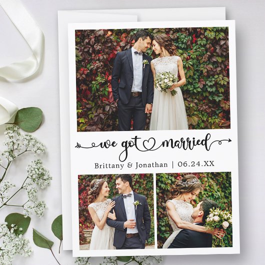 We Got Married Calligraphy Heart 3 Foto Huwelijk Aankondiging