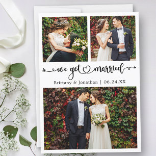 We Got Married Calligraphy Heart 3 foto's Huwelijk Aankondiging